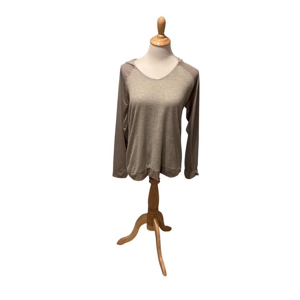 Vince Camuto Womens Grey Mixed Media‎ Raglan Sleeve Hoodie Top Size Large